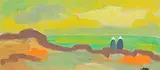 Watching the Sunset by Markey Robinson, gouache on card, sold Nov 2023