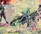 John Kingerlee, Figure in Landscape, mixed media on paper