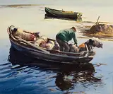 Johnny McDonagh and Some Sheep for Inishlacken by Cecil Maguire, 1989, oil on board, sold Oct 2023