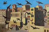 Stephen McKenna, Pitigliano with Birds, 2005, oil on canvas