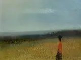 Daniel O'Neill, Landscape with Figure, oil on board