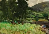 Cattle Grazing in the Glens by James Humbert Craig, oil on canvas board, sold Oct 2023