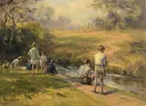 Frank McKelvey, Boys Fishing, oil on canvas