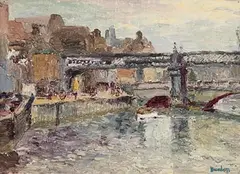 Butt and Loopline Bridges at Georges Quay, Dublin by Ronald Ossory Dunlop, oil on canvas, sold Oct 2023