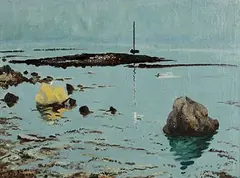 Patrick Leonard, Rocks and Seagulls, Loughshinny, oil on canvas