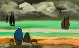 Waiting for the Catch by Markey Robinson, oil on board, sold Oct 2023