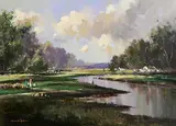 Picnic on the Lagan near Drumbeg by George K. Gillespie, oil on board, sold Oct 2023