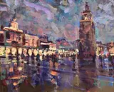 Christmas Eve, The Old Market Square by Arthur K. Maderson, oil on board, sold Oct 2023