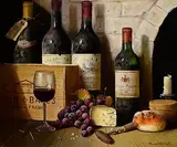 Raymond Campbell British, Still Life - Fruit, Cheese and Wine