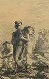 Jack Butler Yeats, A Girl Clings to a Young Man on the Beach Illustration to the Collegians, 1904, pencil on paper