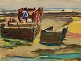 Norah McGuinness, Gathering Kelp, gouache on paper