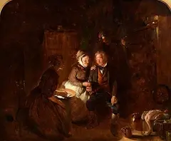 Reading the Letter by Thomas Clater Ra British, oil on canvas, sold Sep 2023