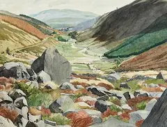 Carey Clarke, Glenmacnass, Wicklow, Landscape Towards Laragh, watercolour on paper