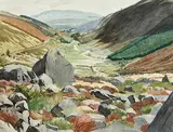 Glenmacnass, Wicklow, Landscape Towards Laragh by Carey Clarke, watercolour on paper, offered Sep 2023