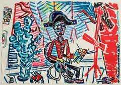 Michael Cullen, The General Poses as a Painter, 2001, acrylic on Indian handmade paper