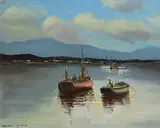 Donegal Lobster Boats by Norman J. McCaig, oil on canvas board, sold Sep 2023