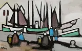 Shawlies by the Shore by Markey Robinson, gouache on card, sold Sep 2023
