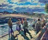 Ha'Penny Bridge, Dublin. by Norman Teeling, oil on board, sold Sep 2023