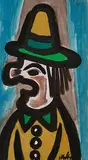 Clown with Hat by Markey Robinson, gouache on card, sold Sep 2023