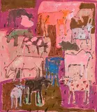Julie Poulsen, Petty Cow #2, 2022, oil on canvas laid on board