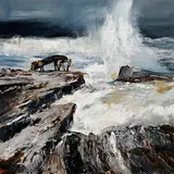 J.P. Rooney, The Curragh, Men of Arran, oil on board