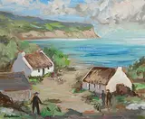 Feeding Chickens, Coastal Cottages by Gladys Maccabe, oil on board, sold Sep 2023