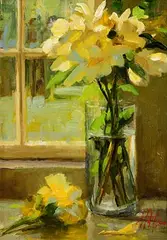 Mat Grogan, Vase of Daffodils, oil on board