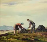 Charles McAuley, Gathering the Turf, oil on board