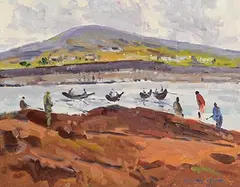 Henry Healy, Launching the Currachs, oil on board