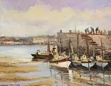 Trawlers at Youghal by Norman J. McCaig, oil on canvas board, sold Aug 2023