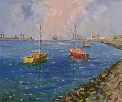 Anthony McCarthy, The Liffey at East Link, 1990, oil on canvas board