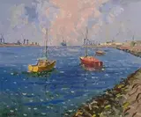 Anthony McCarthy, The Liffey at East Link, 1990, oil on canvas board