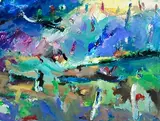 Edmond Leahy, Pilgrim Mountain, oil on card