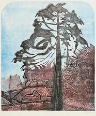 Phoenix Tree by Jennifer Lane, woodcut - number 3 from an edition of 5, sold Aug 2023