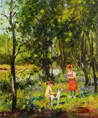 Robert Harcus, The Gang at Kilcoole, oil on canvas board