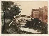 Chris Reid, Baggot Street Bridge, 1976, coloured etching - artist's proof