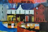 Fishing Village by 20th Century Irish School, acrylic on canvas, sold Aug 2023