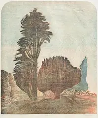 Magic Yew by Jennifer Lane, woodcut - artist's proof, sold Aug 2023