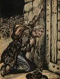 Jack Butler Yeats, Beggar at the Door, pen, ink and wash on paper