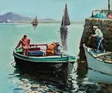 Roundstone Harbour by Cecil Maguire, oil on board, sold Jul 2023