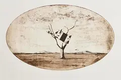 John Kelly, Cow Up a Tree, 2004, etching - artist's proof - printed by Cork Printmakers