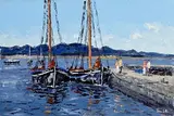 Ivan Sutton, Galway Hookers, Roundstone Harbour, Co. Galway, oil on canvas board