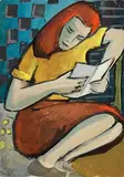 Arthur Armstrong, Girl Reading, mixed media on paper