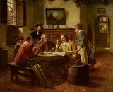 Fritz Wagner, Reading the News, oil on canvas