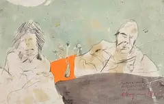 Brian Maguire, Owen and Mick in Separate Beds in Henrietta Street, 1981, mixed media on paper