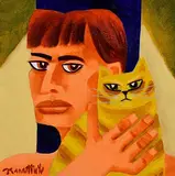 Lady with Cat by Graham Knuttel, oil on canvas, sold Jul 2023