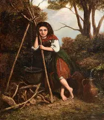 Tending the Pot by Charles Henry Cook, oil on canvas, offered Jul 2023
