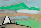 Shawlies by the Cottage by Markey Robinson, gouache on card, sold Jul 2023