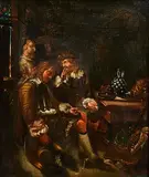 18th Century Dutch School, Cavaliers in the Tavern, oil on canvas
