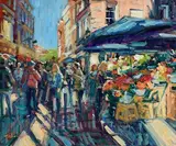 Norman Teeling, Flower Sellers, Grafton Street, oil on board